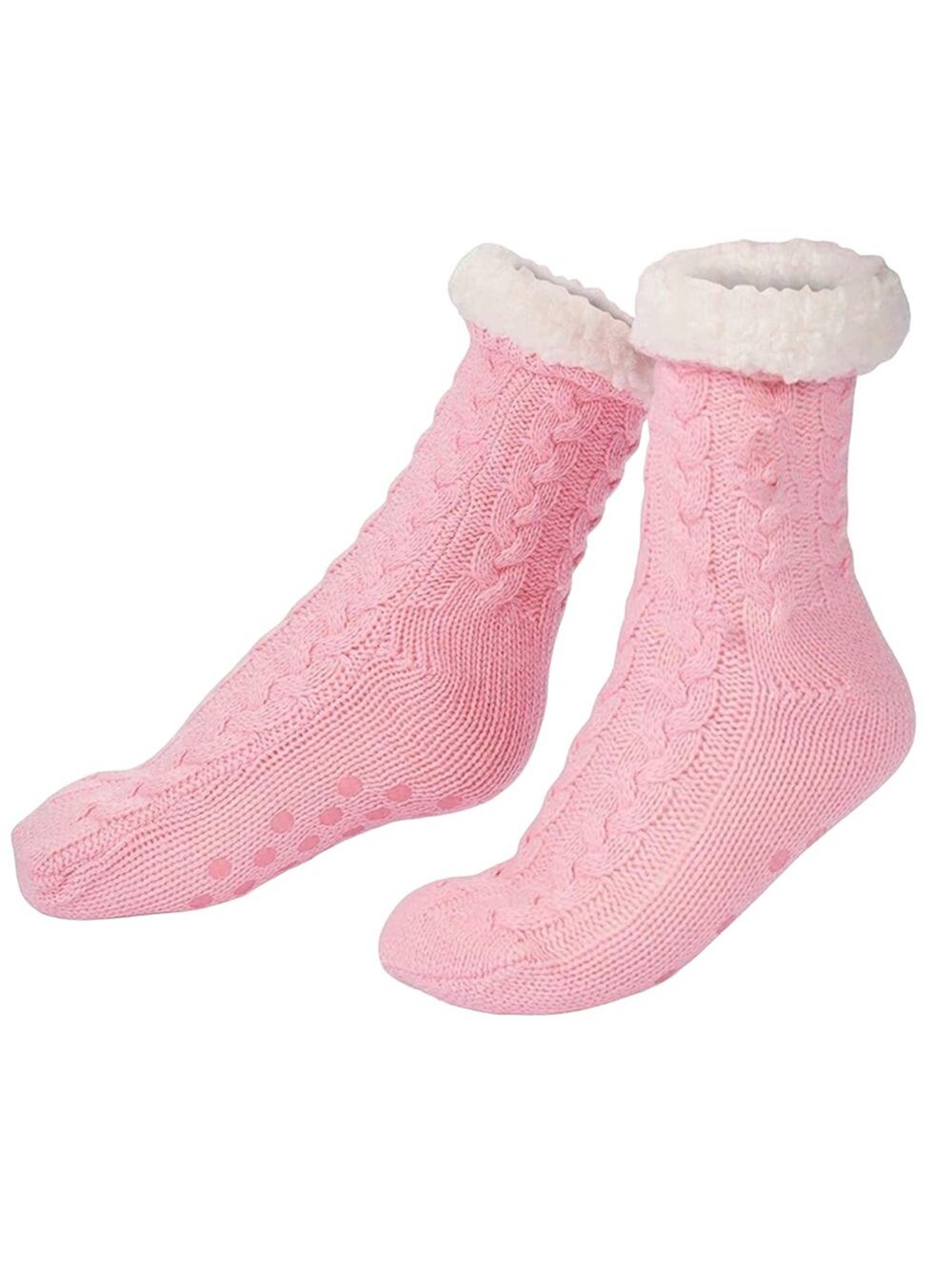 Sherpa Knit Pink Non Slip Slipper Socks One Size